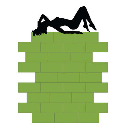 girl on green wall vector silhouette illustrationのイラスト素材