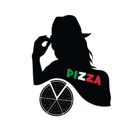woman with pizza italian vectorのイラスト素材