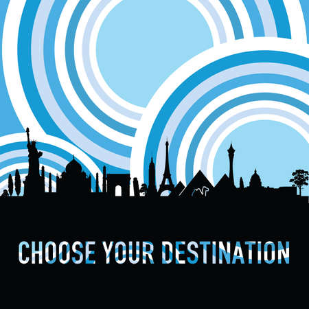 travel destination vector silhouette in colorfulのイラスト素材