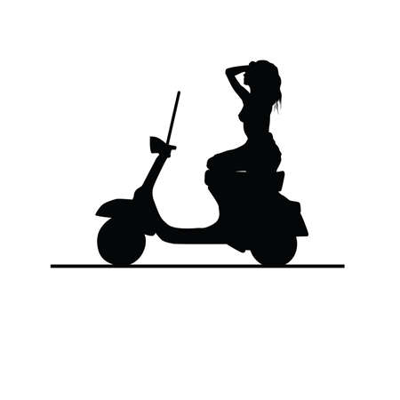 girl black vector silhouette on motoのイラスト素材