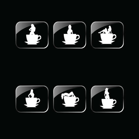 woman in cup of coffee illustration in white colorのイラスト素材