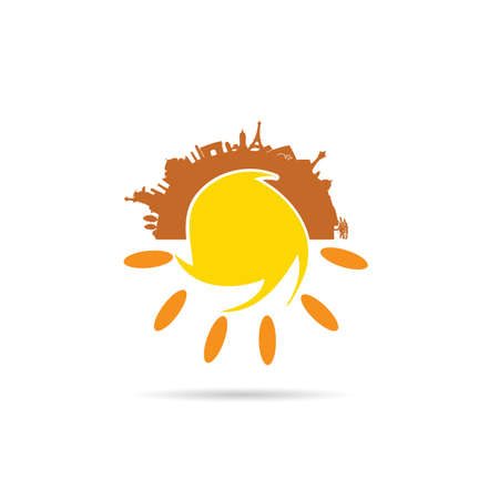 sun illustration with famous monument in colorfulのイラスト素材