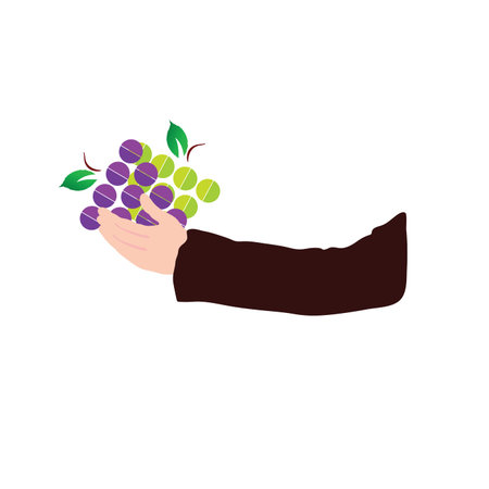 grape in hand illustration in colorfulのイラスト素材