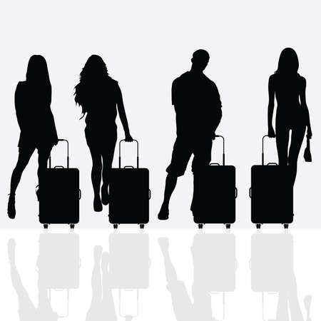 woman with travel baggage illustration silhouetteのイラスト素材