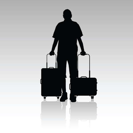man with travel bag silhouette illustration silhouette on greyのイラスト素材