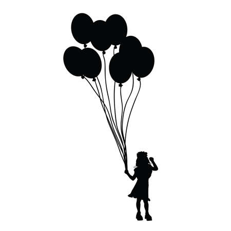 child with balloon toy silhouette illustrationのイラスト素材