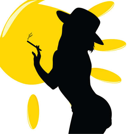 girl with sun and hat illustration silhouetteのイラスト素材