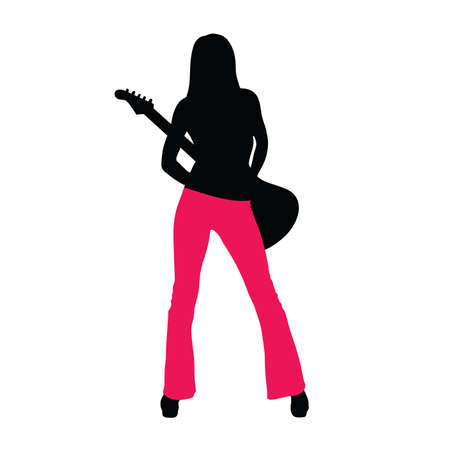 girl with guitar music illustration silhouetteのイラスト素材