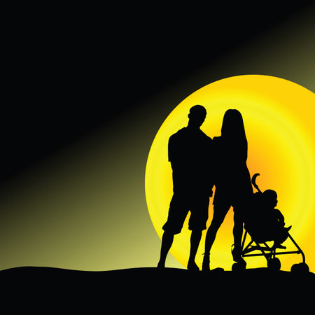 man and woman with baby illustration silhouette
