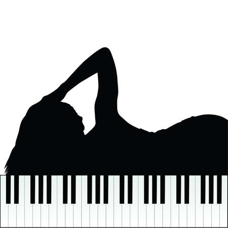 girl with piano music silhouette illustrationのイラスト素材