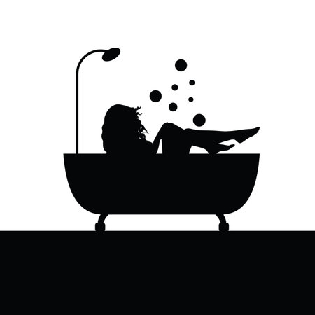 girl shower in bathtube silhouette illustrationのイラスト素材