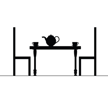 cup of tea on table with chair illustrationのイラスト素材