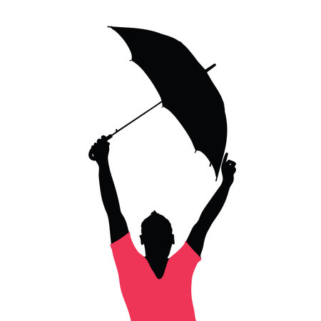 man with umbrella illustration silhouetteのイラスト素材