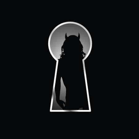 girl figure behind on keyhole illustration silhouetteのイラスト素材