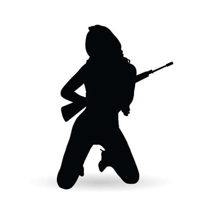girl with gun illustration silhouetteのイラスト素材