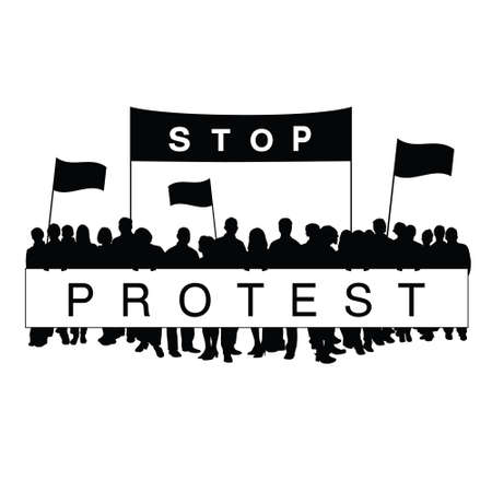 seniors protest work silhouette illustrationのイラスト素材