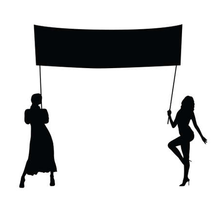 girl two with transparent silhouette illustration in black colorのイラスト素材