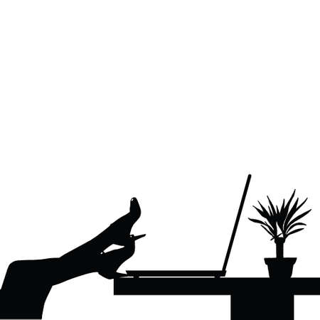 woman legs on computer illustration with flower potのイラスト素材