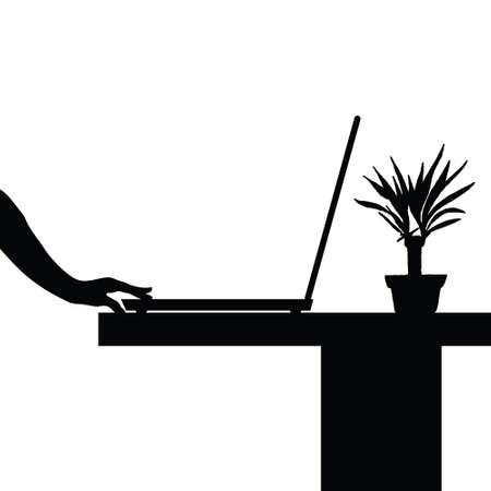 flower; pot; computer; laptop;  silhouetteのイラスト素材