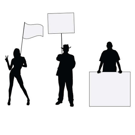 people hoding board illustration silhouetteのイラスト素材