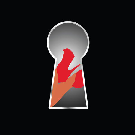 woman legs behind keyhole illustration in colorful