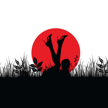 girl body in nature silhouette illustration in colorfulのイラスト素材