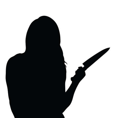 girl silhouette with knife illustration in black colorのイラスト素材