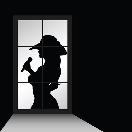 girl singer and window black silhouette illustrationのイラスト素材