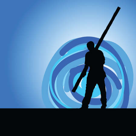 worker on moonlight silhouette illustration in colorfulのイラスト素材