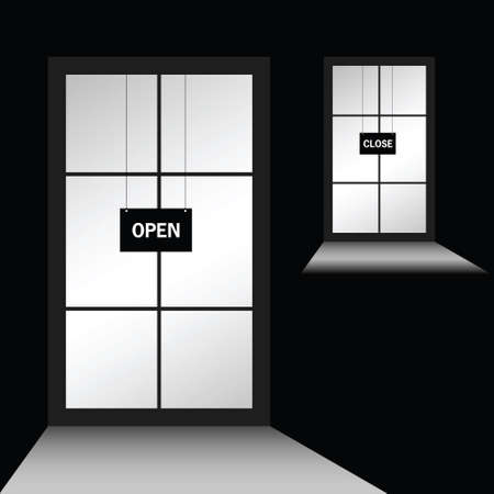 door with open close illustration on black backgroundのイラスト素材