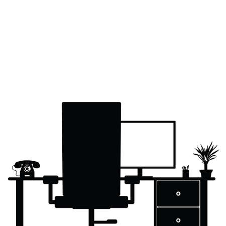 office workplace illustration in black colorのイラスト素材