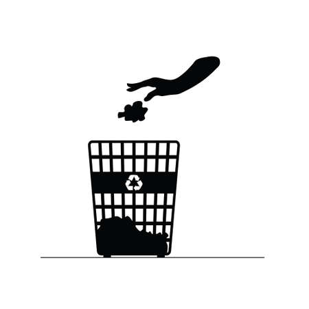 recycle trash can with hand illustration in blackのイラスト素材