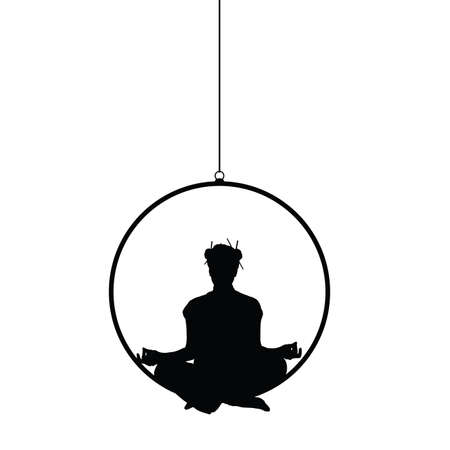 girl on circle silhouette illustration in blackのイラスト素材