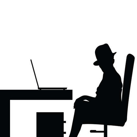 girl in office silhouette illustration in black colorのイラスト素材