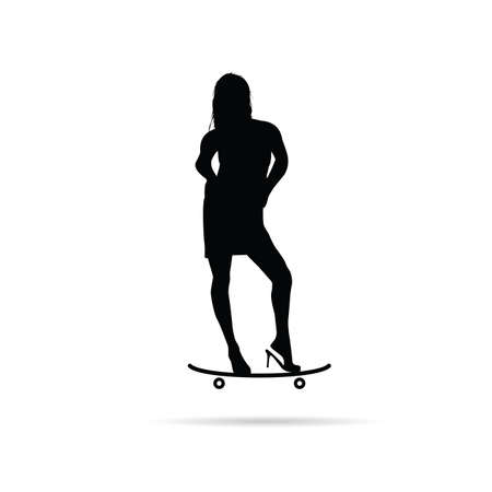 girl on skateboard illustration silhouetteのイラスト素材