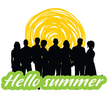 hallo summer icon with people illustrationのイラスト素材