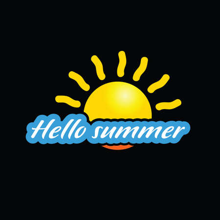 hello summer with sun illustration on black backgroundのイラスト素材