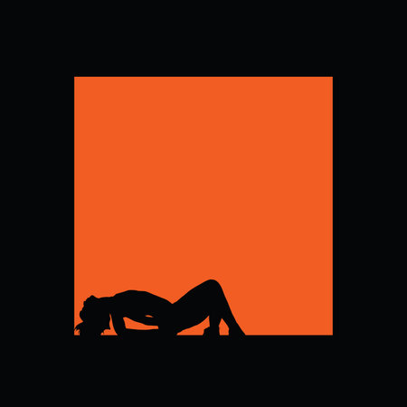 girl silhouette figure illustration in orange frame in blackのイラスト素材