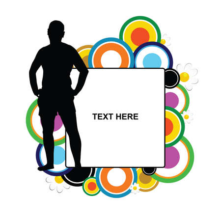 banner empty with man and circle color illustration on whiteのイラスト素材