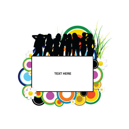 banner with sensual girls silhouette in flower illustration in colorfulのイラスト素材