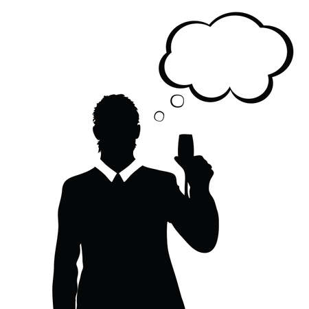 man silhouette with speech bubble and glass in hand illustrationのイラスト素材