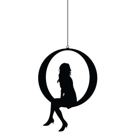 girl silhouette siting illustration in black color on whiteのイラスト素材