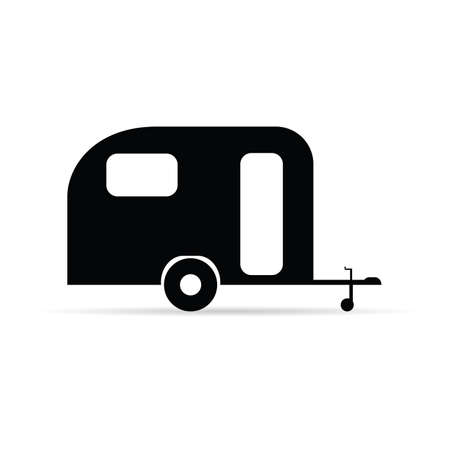 trailer icon camper in black color illustration on whiteのイラスト素材