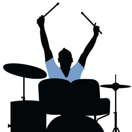 man playing drumms silhouette music art illustrationのイラスト素材