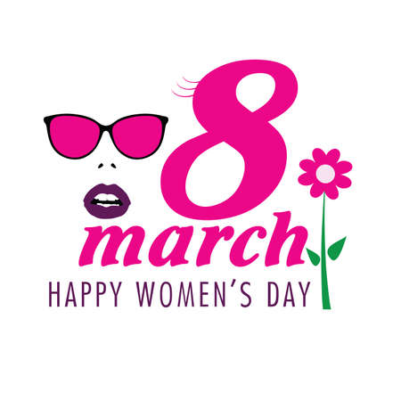 happy 8 march design with woman face icon illustration in pinkのイラスト素材