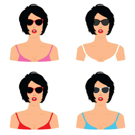 woman head desire with sunglasses set illustration in colorfulのイラスト素材