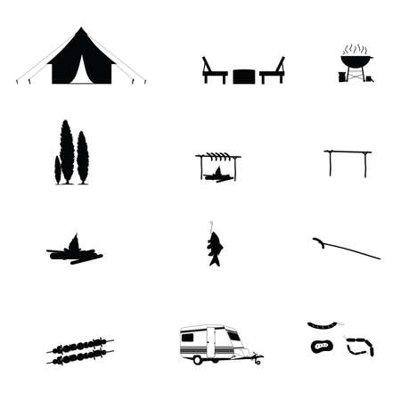 camping in nature icon black color illustrationのイラスト素材