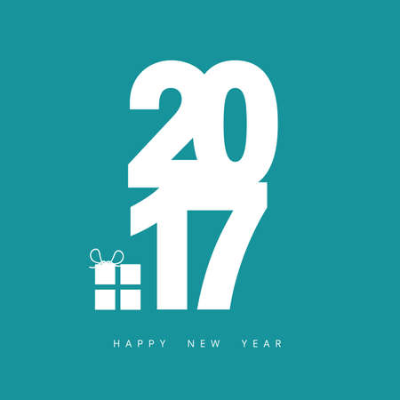 happy new year 2017 with gift box in blue color illustrationのイラスト素材