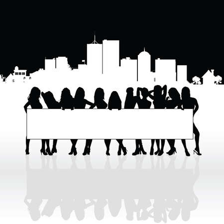 girl silhouette set front of building art illustrationのイラスト素材