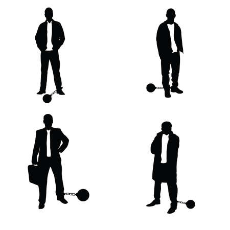 man silhouette with prision ball in black color illustrationのイラスト素材